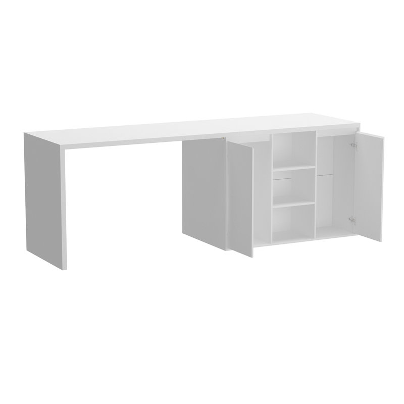 White Double-Sided Storage Dining Table – 3 Drawers, 2 Cabinets