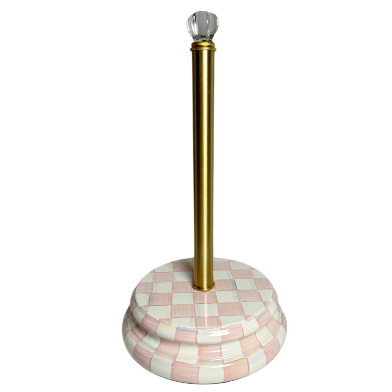 Violet Check Paper Towel Holder, White/Pink/Gold
