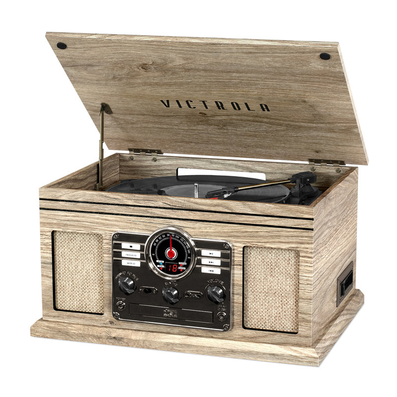 Decorative Record Player with Bluetooth, Farmhouse Oatmeal