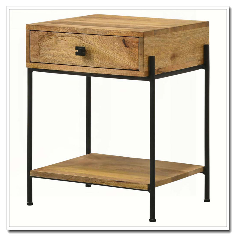 Table d'appoint à 1 tiroir Natural Mango avec tablette inférieure