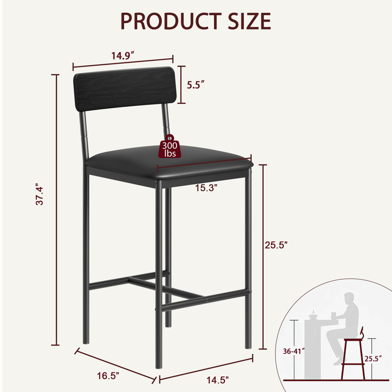 Ensemble de 2 tabourets de bar de 37 po avec pieds en métal et chaises en polyuréthane, Noir, noir, noir, noir