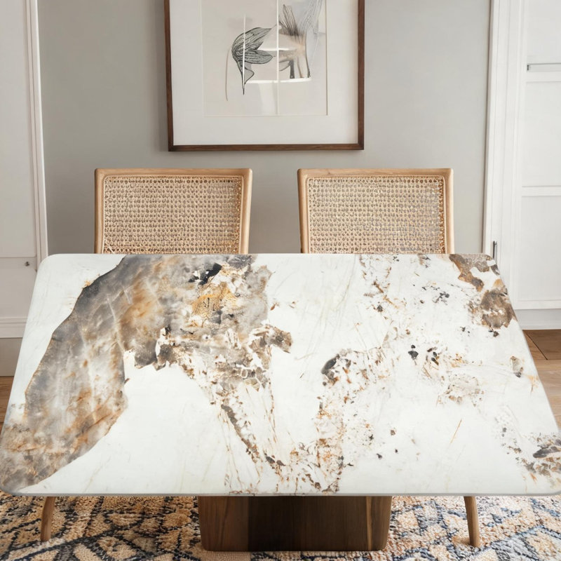 Table de salle à manger rectangulaire avec plateau en pierre frittée, finition beige, 4 places, base en acier, surface résistante à la chaleur pour la cuisine ou la salle à manger, 50 x 27,6 pouces