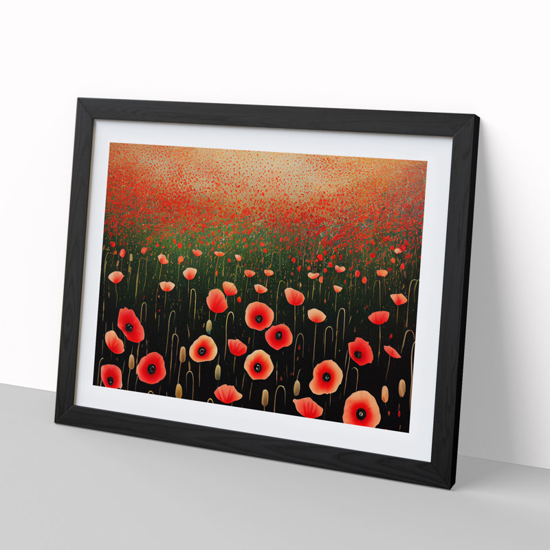 Otherworldly Poppy Flowers - Single Picture Frame Print, 46cm H x 64cm W x 2cm D, Black