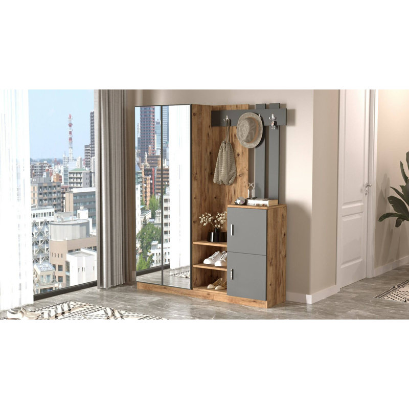 Dgautier Hall Tree 147.6cm Wide with Shoe Storage, Oak/Anthracite
