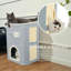 Maison pour chat à 2 étages pour chats d'intérieur, lits couverts et meubles avec bloc-notes et grotte cachée, joli condo moderne pour plusieurs petits animaux, chaton, gris clair