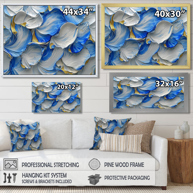 Océan bleu délicat pétales de fleurs II - fleurs, art mural, Reproduction encadrée d'une seule photo, H 30 po x l 40 po