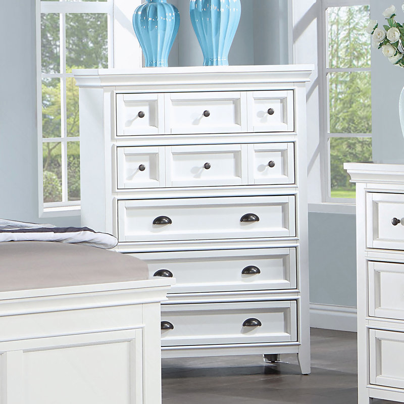 Commode de style transitionnel 1Pc avec 5 tiroirs et poignées rondes en feutrine