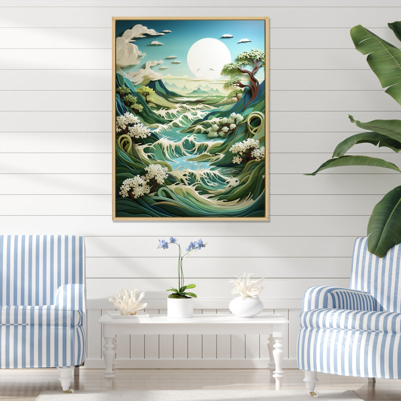 «Coastal Windswept Dunes Papercut», reproduction d'art nautique et de plage, H 32 po x l 16 po, Cadre naturel flottant