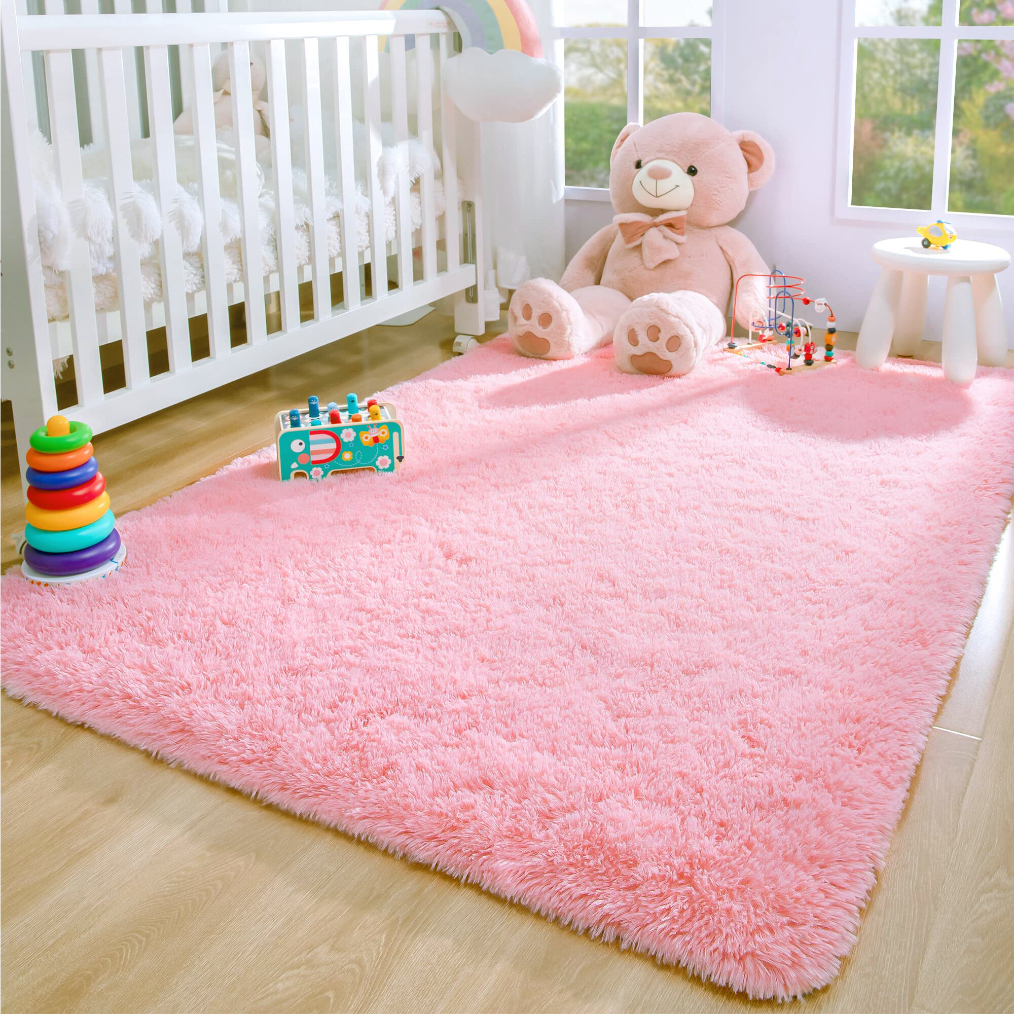 nuLOOM Loni Solid Machine Washable Shag Area Rug - Pink - 6 ft. Round