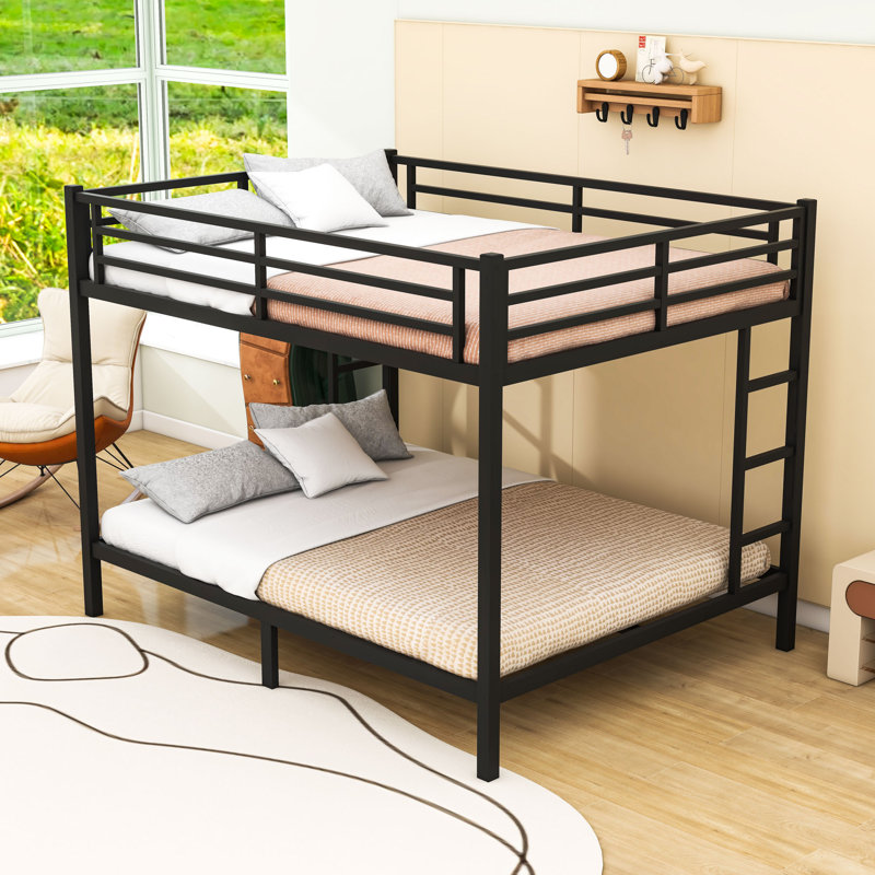 Queen Over Queen Metal Bunk Bed With Ladders