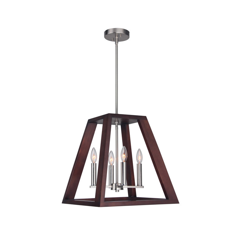 Luminaire suspendu géométrique unique à 4 lumières Cedric, Nickel satiné