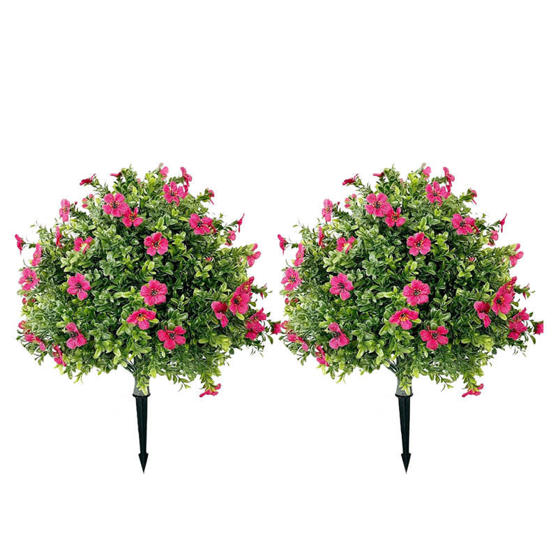 Ensemble de 2 topiaires de buis artificiels, faux arbustes d'extérieur réalistes avec pointes de sol, Rose