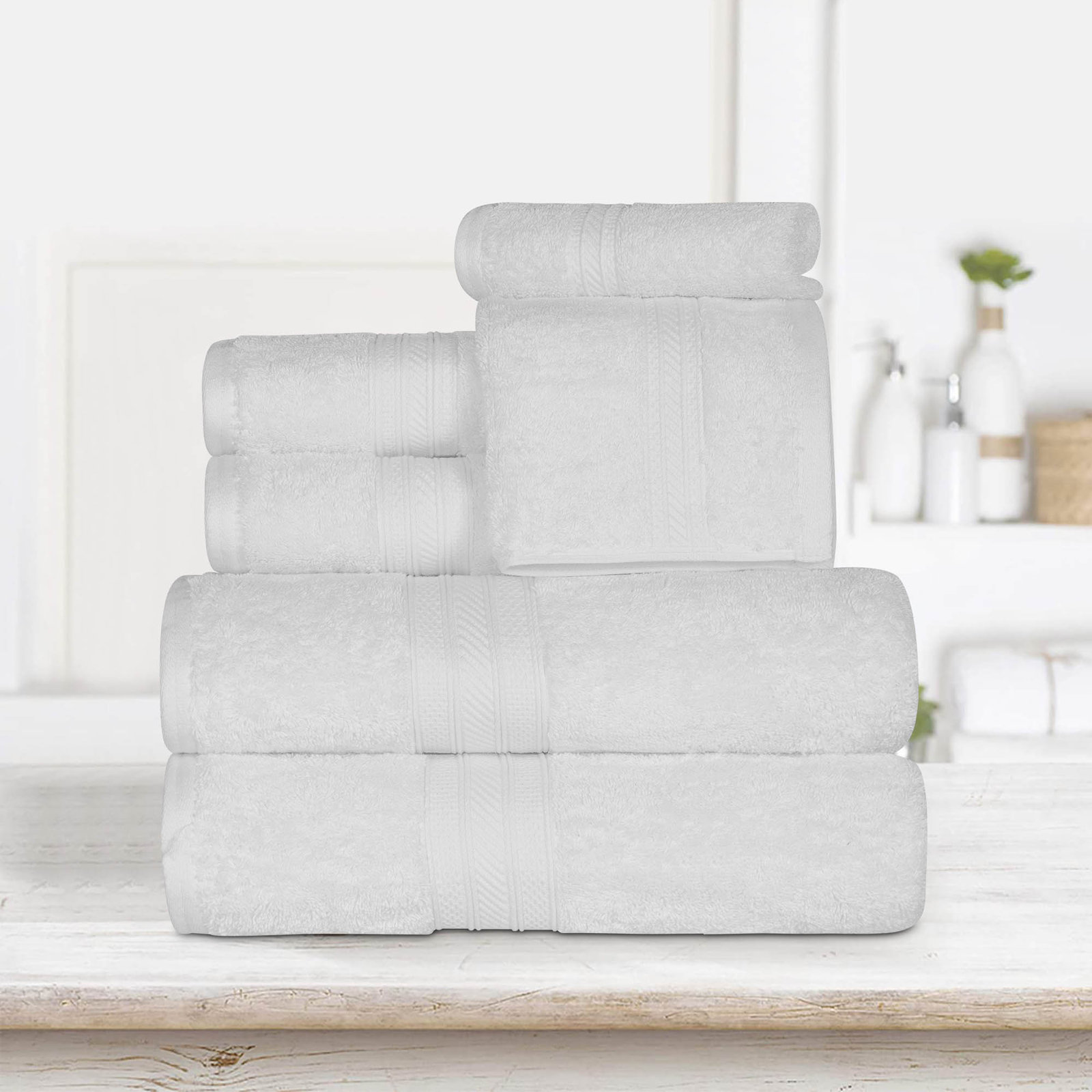Glenlee 700GSM Long Staple Combed Cotton 6-Piece Towel Set, White
