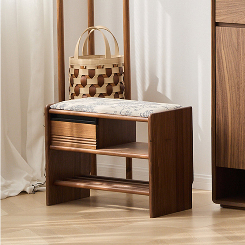 Tabouret à langer en noyer, Beige