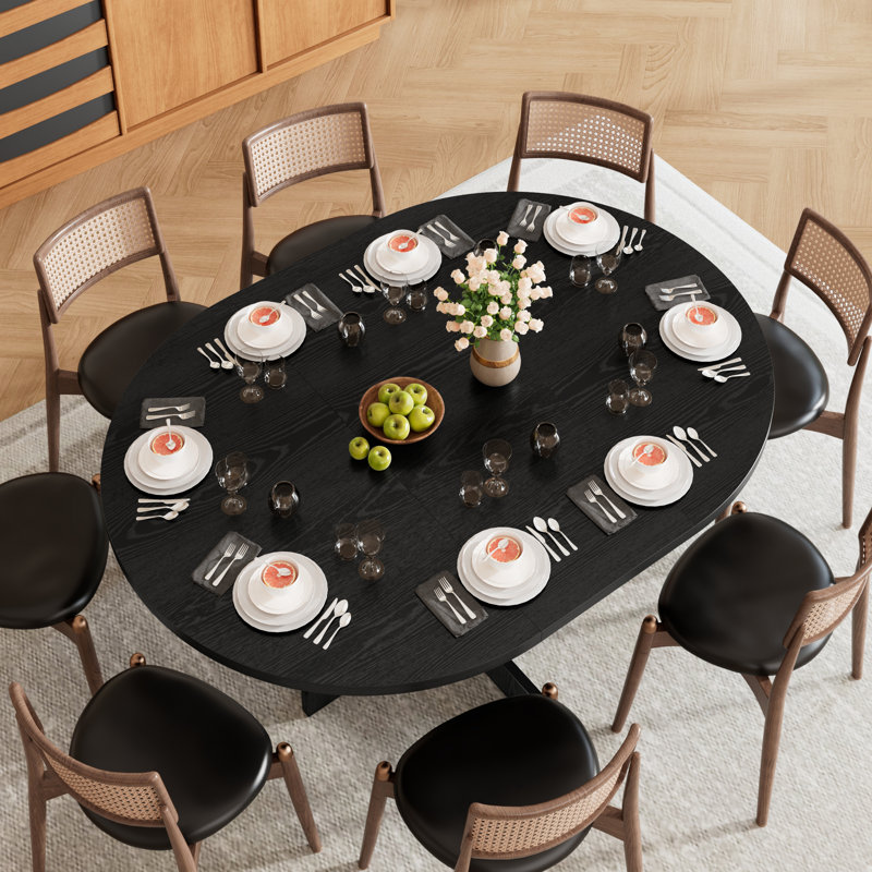 Table de salle à manger extensible ronde 43 "avec rangement caché, sièges 6-8, Noir