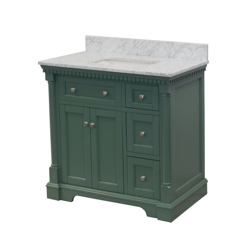 Ensemble de meuble-lavabo simple 36 po Fossen, Vert sauge, Marbre de Carrare