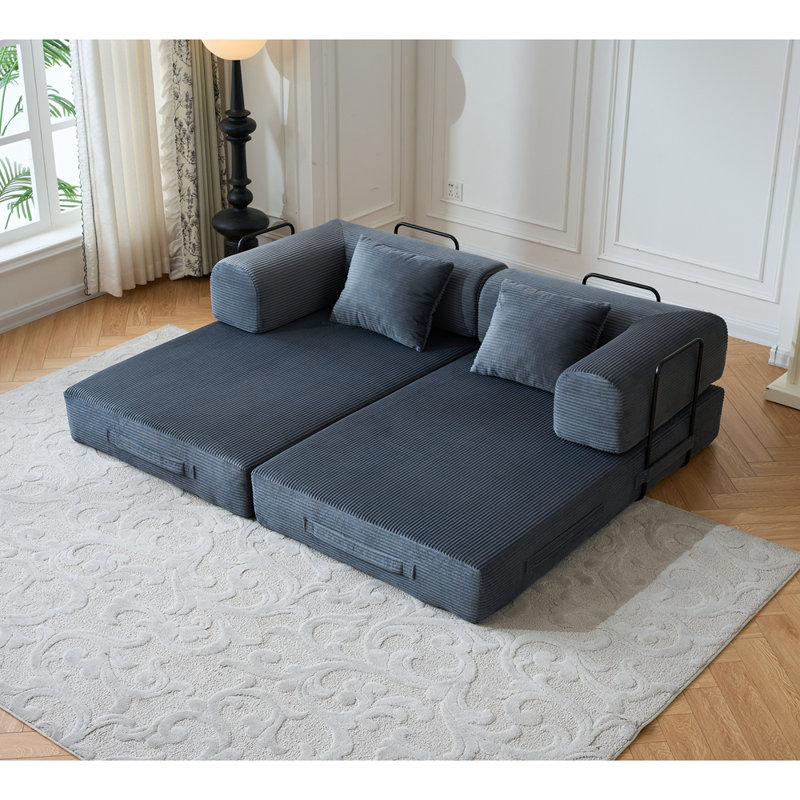 Canapé-lit convertible de 59 pouces avec coussin cylindrique, canapé-lit pliant en velours côtelé avec structure de forme fixe, canapé-lit de salon pour le salon et la chambre à coucher (gris)