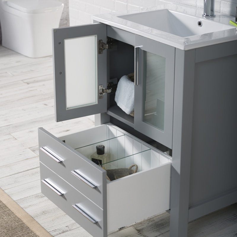 Meuble-lavabo simple 24 po avec lavabo, Gris métallique