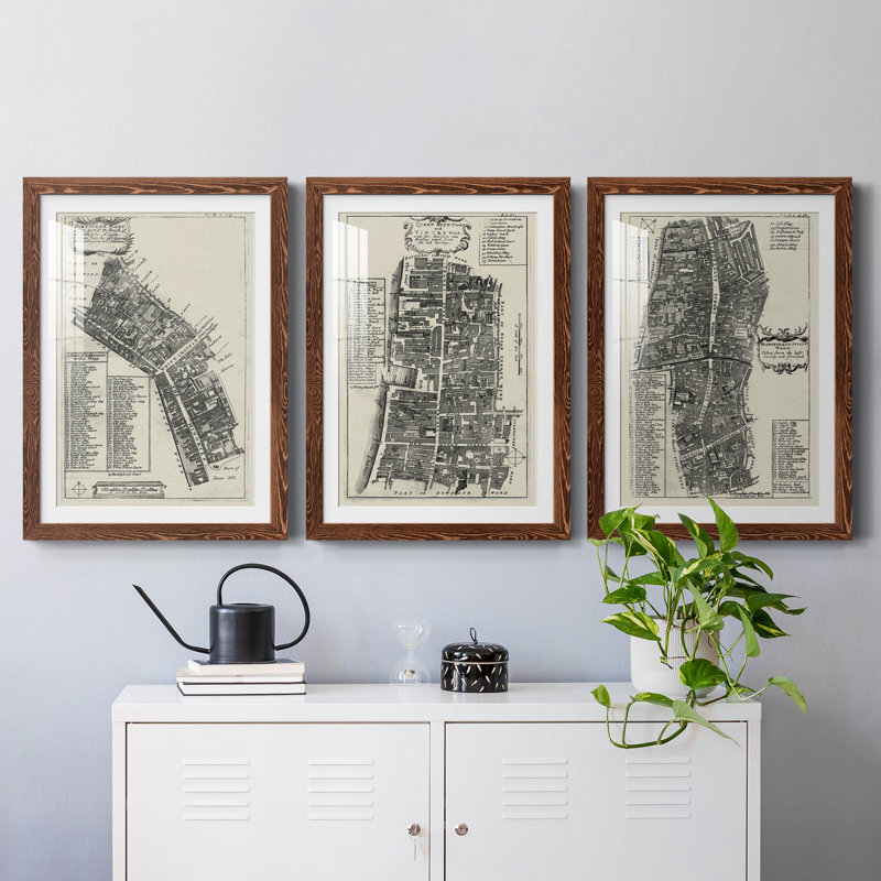Quays Of London III - Ensemble de 3 reproductions de cadres photo, Érable, H 24 po x l 54 po x P 1,5 po