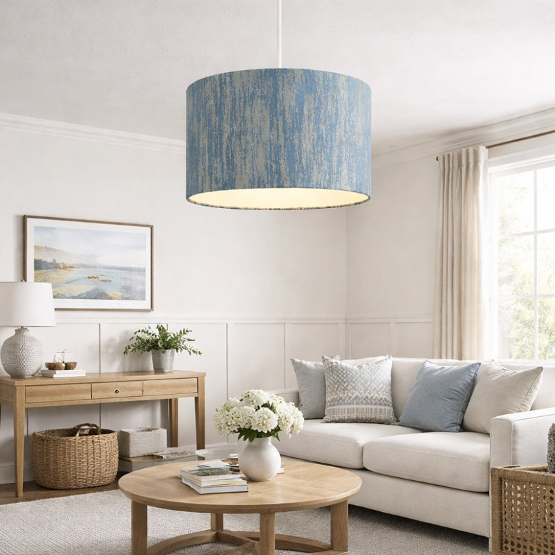 Fabric Drum Pendant Shade ( Screw On ), 19.5cmH x 30cmW x 30cmD, Blue