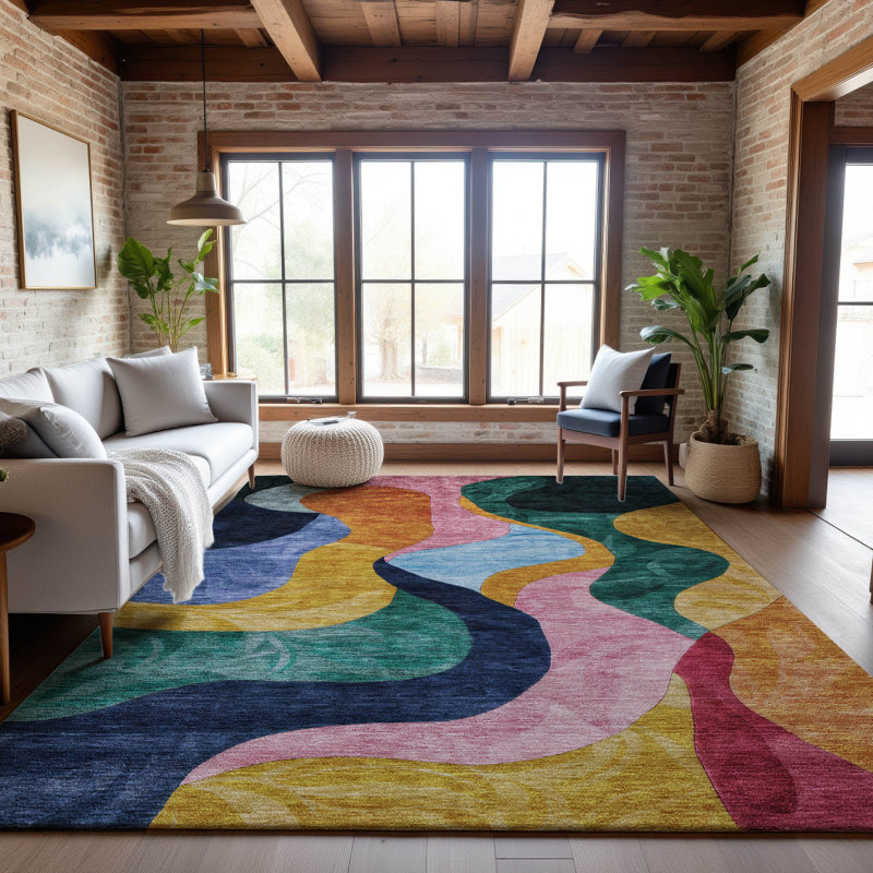 Premium Machine Washable Dimatteo AMF1120 Contemporary Rug, Rectangle 5 pi x 7 pi 6 po