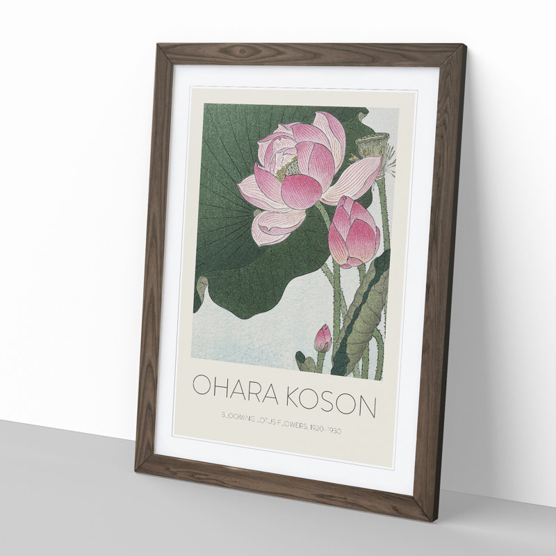 Pink Lotus Flower Print by Ohara Koson - Picture Frame Painting, 65cm H x 48cm W x 2cm D, Walnut Framed