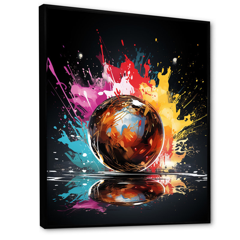 Rose vif Bowling Lane - Bowling, art mural, Cadre flottant noir, H 32 po x l 24 po x P 1 po