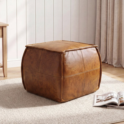Elliona Square Top-Grain Leather Ottoman