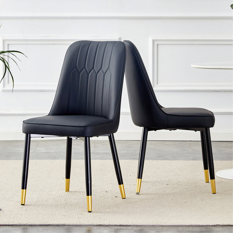 Ensemble de chaises de salle à manger élégantes et confortables avec pieds en métal et sièges en similicuir, Noir