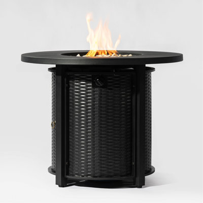 32" Propane Gas Fire Pit Table, 50000 BTU Round Steel Fire Pit For Outside Patio Deck Garden Courtyard-Black
