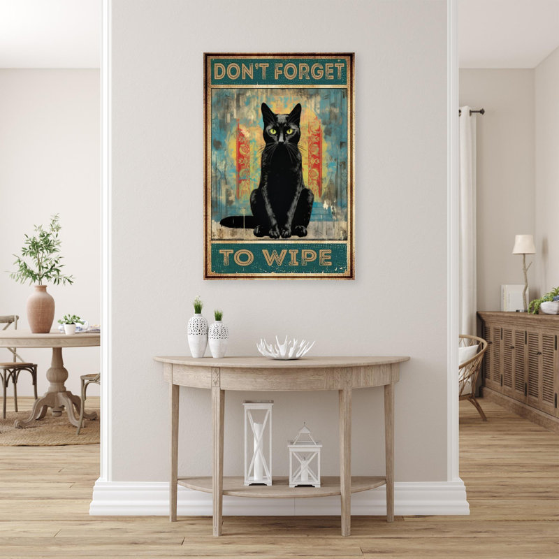 Un chat noir n'oublie pas de s'essuyer, H 36 po x l 24 po x P 1,25 po