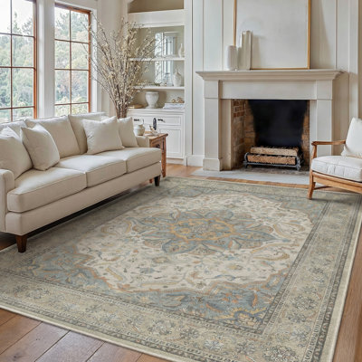 Oriental Washable and Non-Slip Performance Beige / Gray Indoor Runner Rug