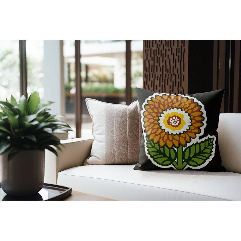 Coussin Soni, Black/Ochre/Brown/Green Floral, Carré 16 po