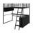 Metal Loft Bed With LED, Desk And Storage Shelves-1159529203