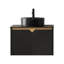 Meuble-lavabo flottant noir de 24 po en pierre: lavabo en céramique, comptoir fritté, armoire à double porte en sergé avec lavabo mural à fermeture en douceur, motif veiné gris, portes et fermeture