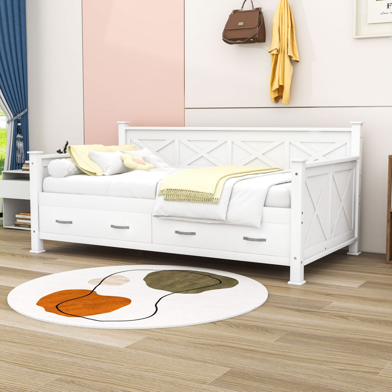Lit de jour simple avec tiroirs Idylwood, Blanc crème
