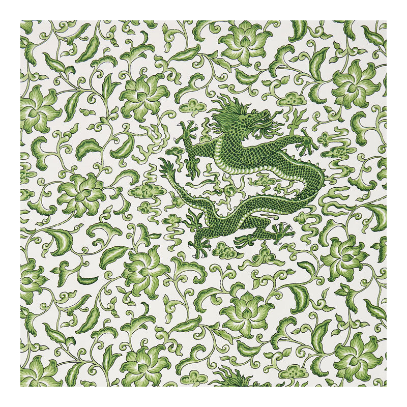 Oriana Chi'en Dragon Linen Print Fabric, Jade