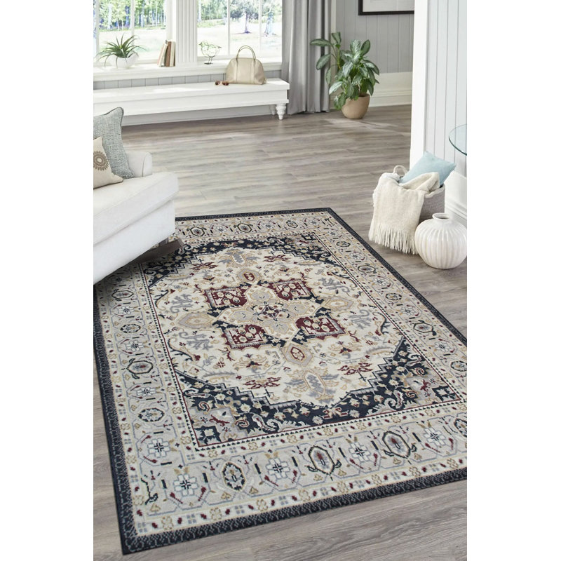 Ivory Hand-Knotted Wool Framed Medallion Modern Geometric  Contemporary Carpet Rug, 2'6 x 8'