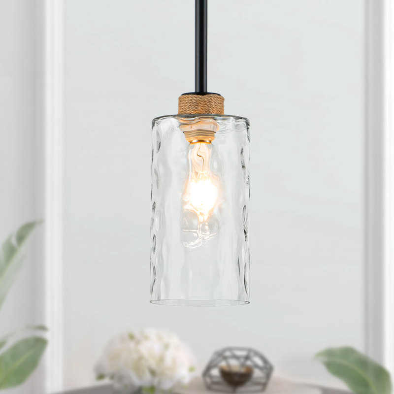 1-Light Simple Glass Pendant Light with Linen, Adjustable Swivel Canopy for Kitchen Island, Dining Rooms, Entryways