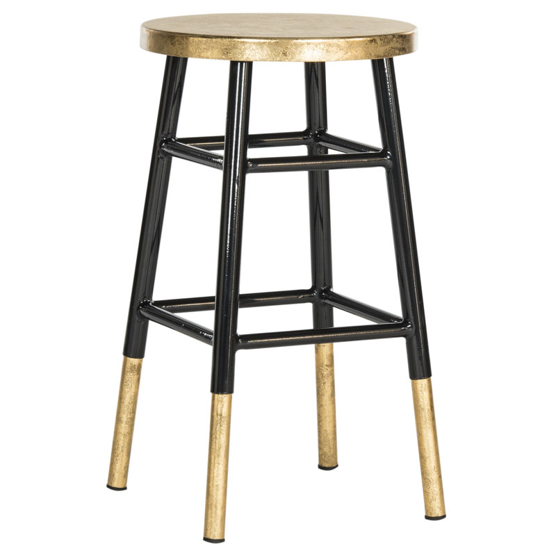 Amiaha Counter Stool with Metal Frame, Black, Counter Stool (24" Seat Height), Gold