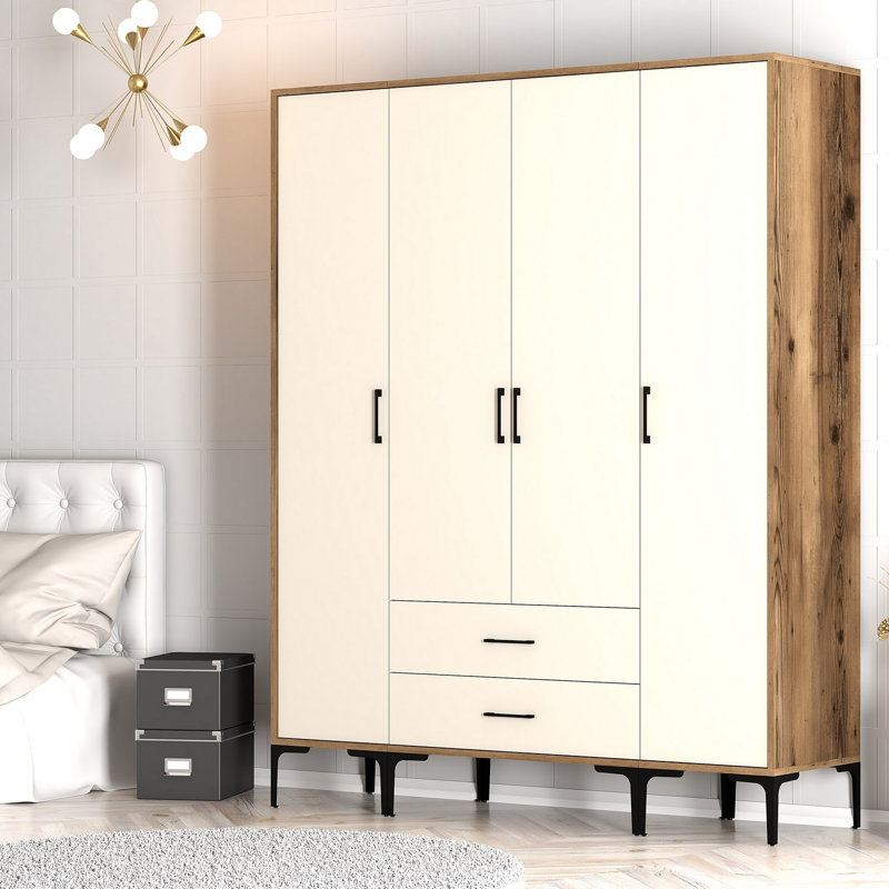 Berend 4 Door Wardrobe, Walnut/Cream