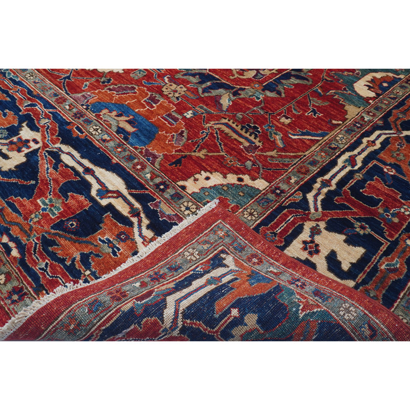 Hand Knotted Wool Southwestern Area Rug in Rust/Red/Blue/Yellow