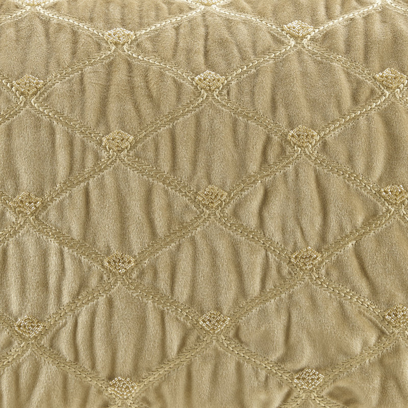 Gold Rectangular Velvet Throw Pillow with Embroidered Rhinestones