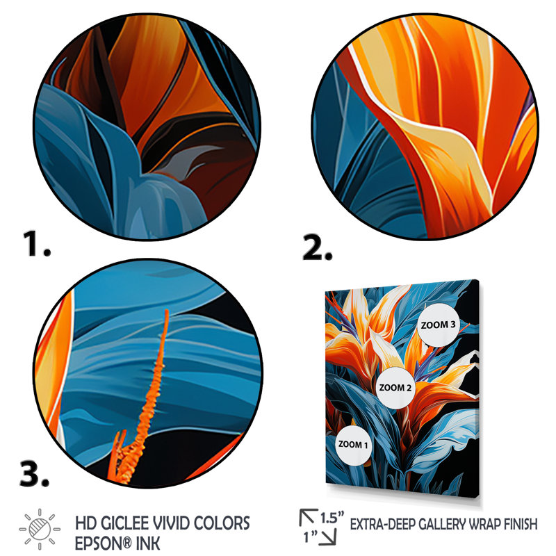 Oiseaux de paradis fleurs tropicales III - Oiseaux de paradis, art mural, Cadre flottant noir, H 40 po x l 30 po x P 1,5 po