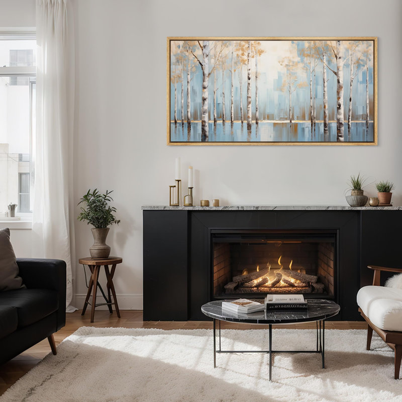 Aspen Birch Tranquil Birches, bleu et blanc, reproduction sur toile, H 30 po x l 60 po, Naturel