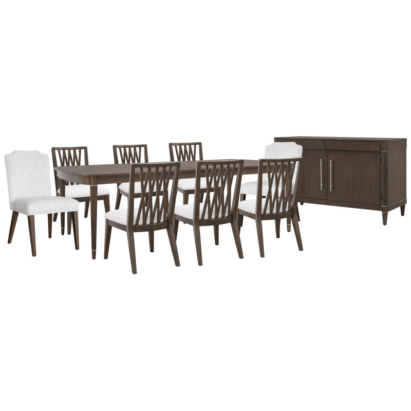 Table de salle à manger Leg avec 6 chaises d'appoint en bois et 2 chaises d'appoint rembourrées
