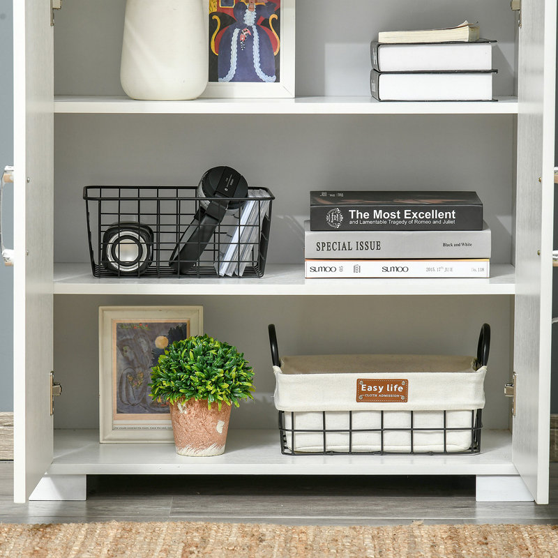 Armoire de cuisine industrielle avec armoire à 4 portes et tablettes de rangement, armoire de rangement autoportante, blanc
