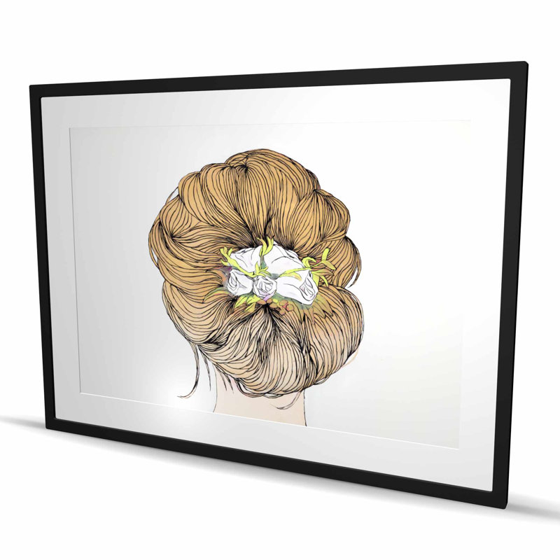 Dame avec des fleurs aux cheveux blonds | Beige Woman, reproduction encadrée