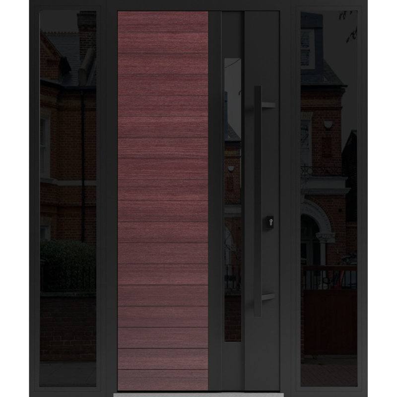 162 portes avant en acier pré-montées Ronex 0162 Chêne rouge 2 fenêtres extérieures latérales Entrée latérale en métal peint moderne