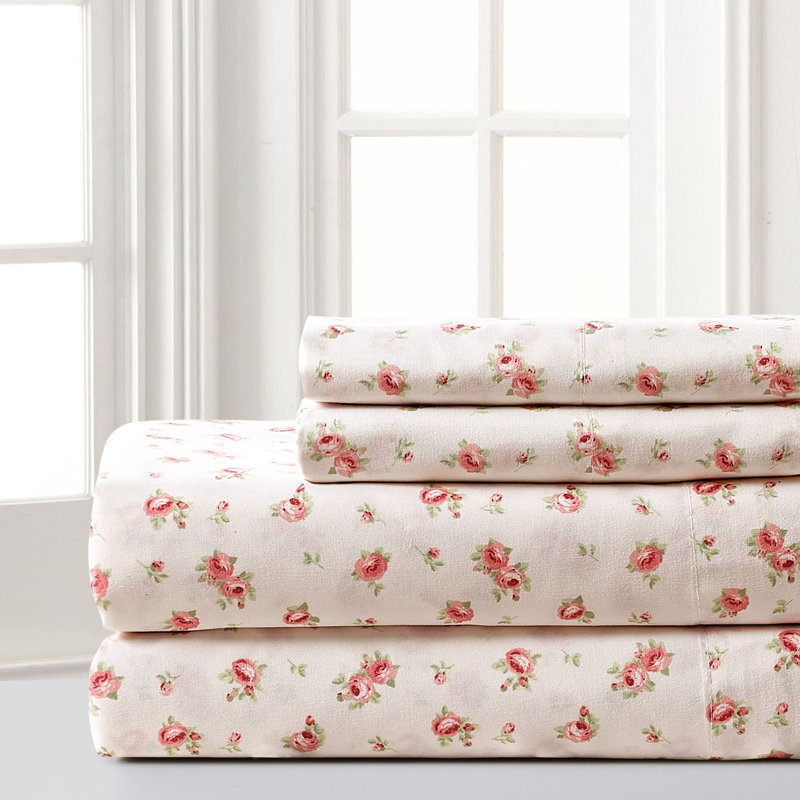 Ivory Rose Print King Microfiber Sheet Set